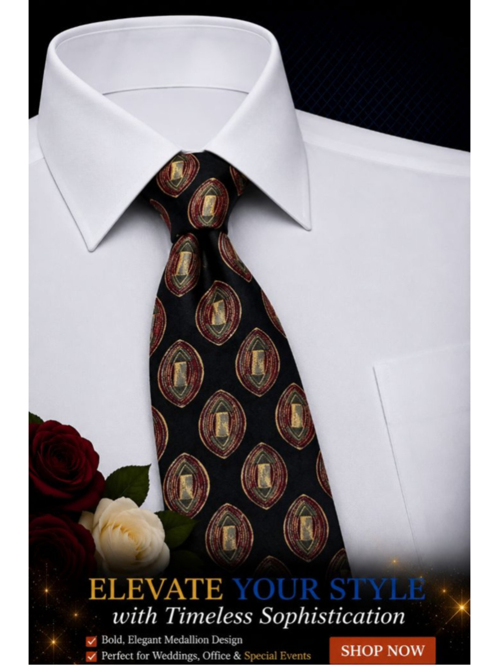 Robert Talbott Studio Black Red Medallion Men's Silk Tie One Size